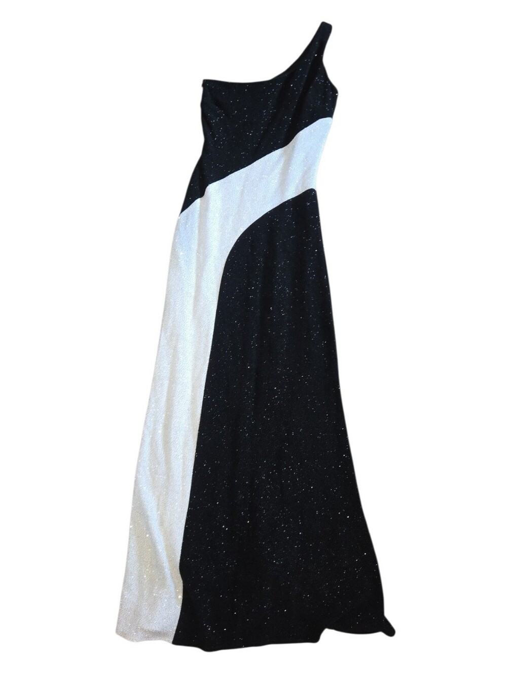 Vintage Bari Jay Black and White One-Shoulder Evening Gown Size 8
